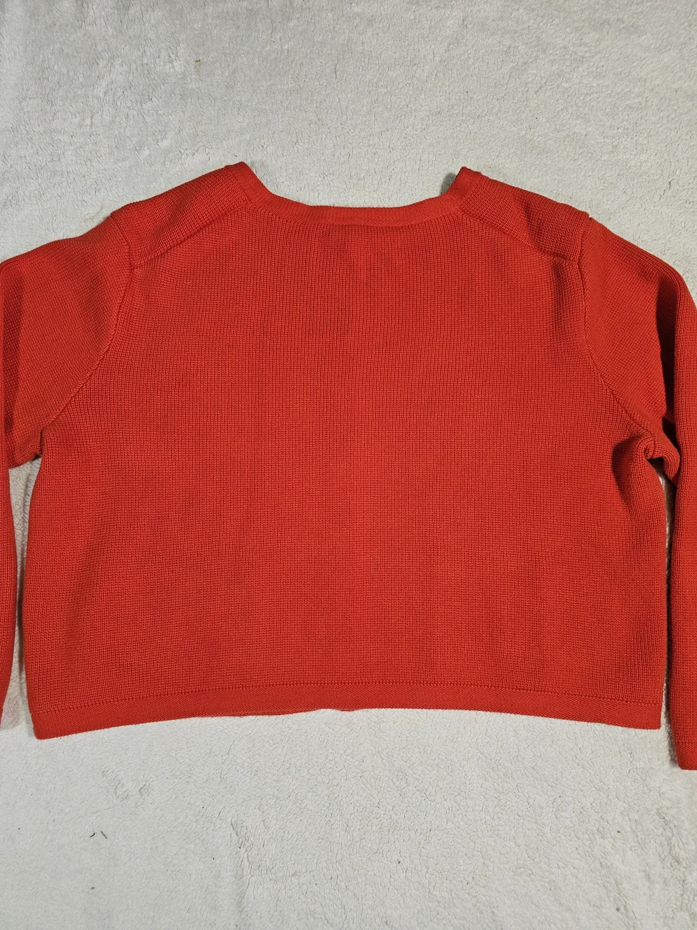J. Crew Red Cropped Crewneck Cardigan with Gold Buttons.
